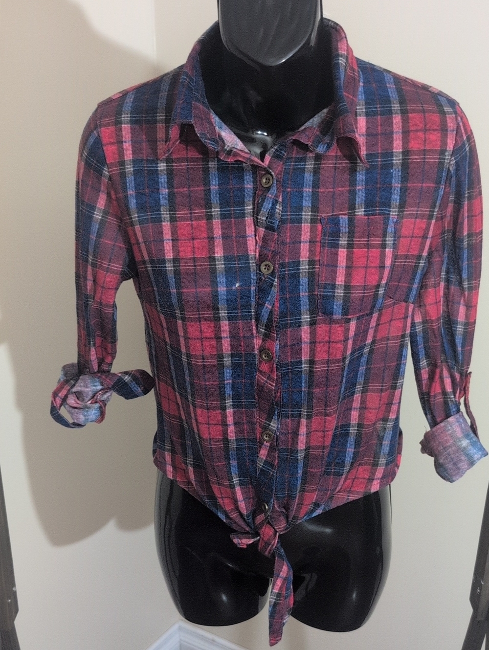 Women's Red & Blue Plaid Button-Up Shirt